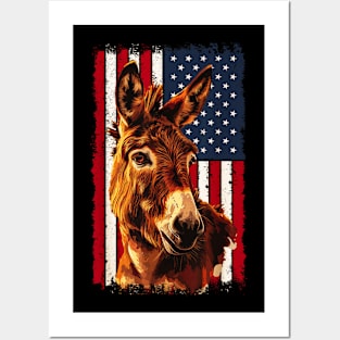 4th of july denkey on usa flag Posters and Art